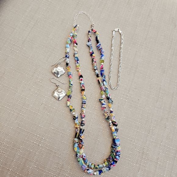 SET! Millefiori Glass Cubes Necklace, 925 SX Earrings & 925 Ankle Bracelet SET! - Picture 7 of 16